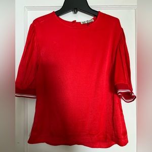 NWT Zara Red Satin Top Puff Sleeve Extra Small XS